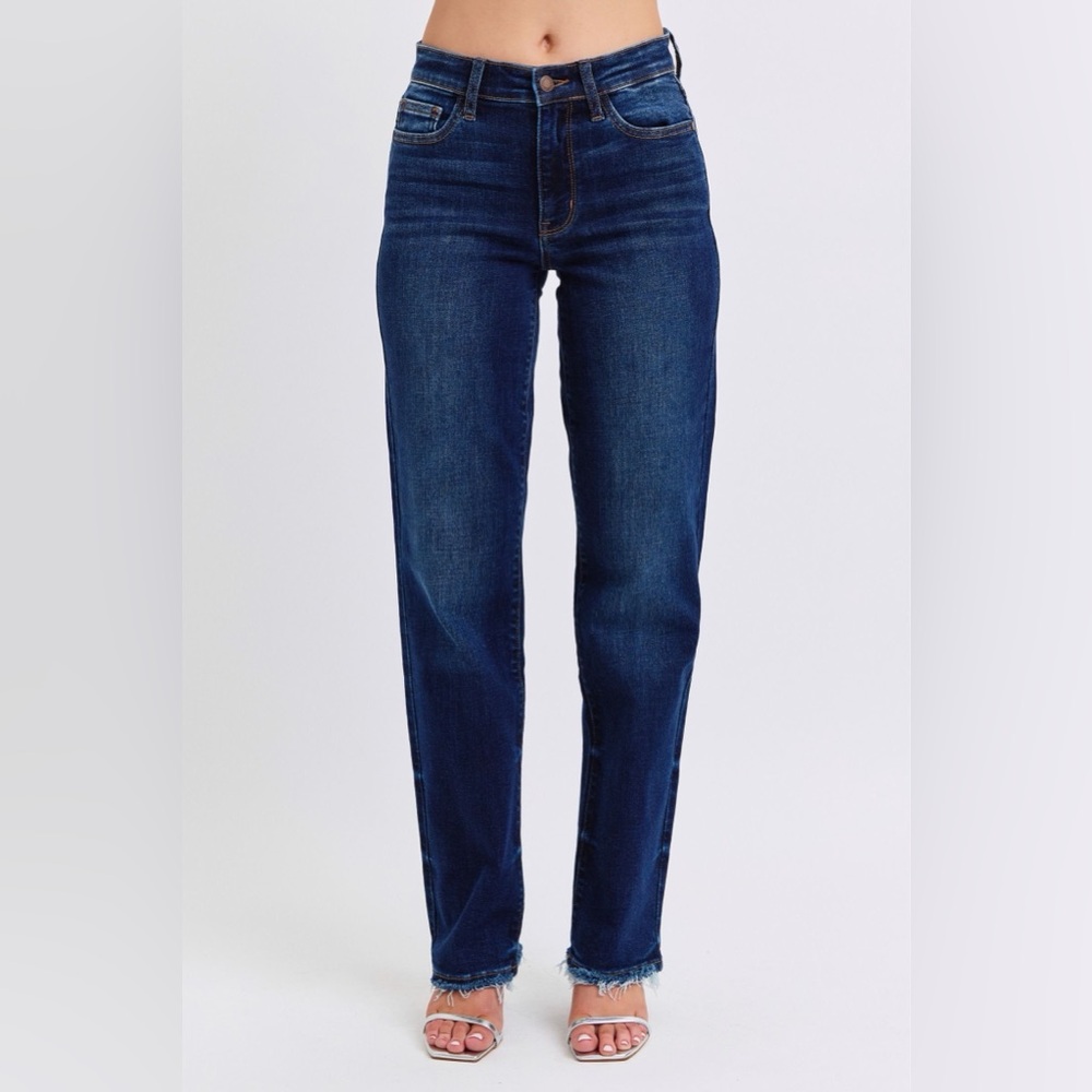 BOUTIQUE Judy Blue Full Size Raw Hem Straight Leg Jeans